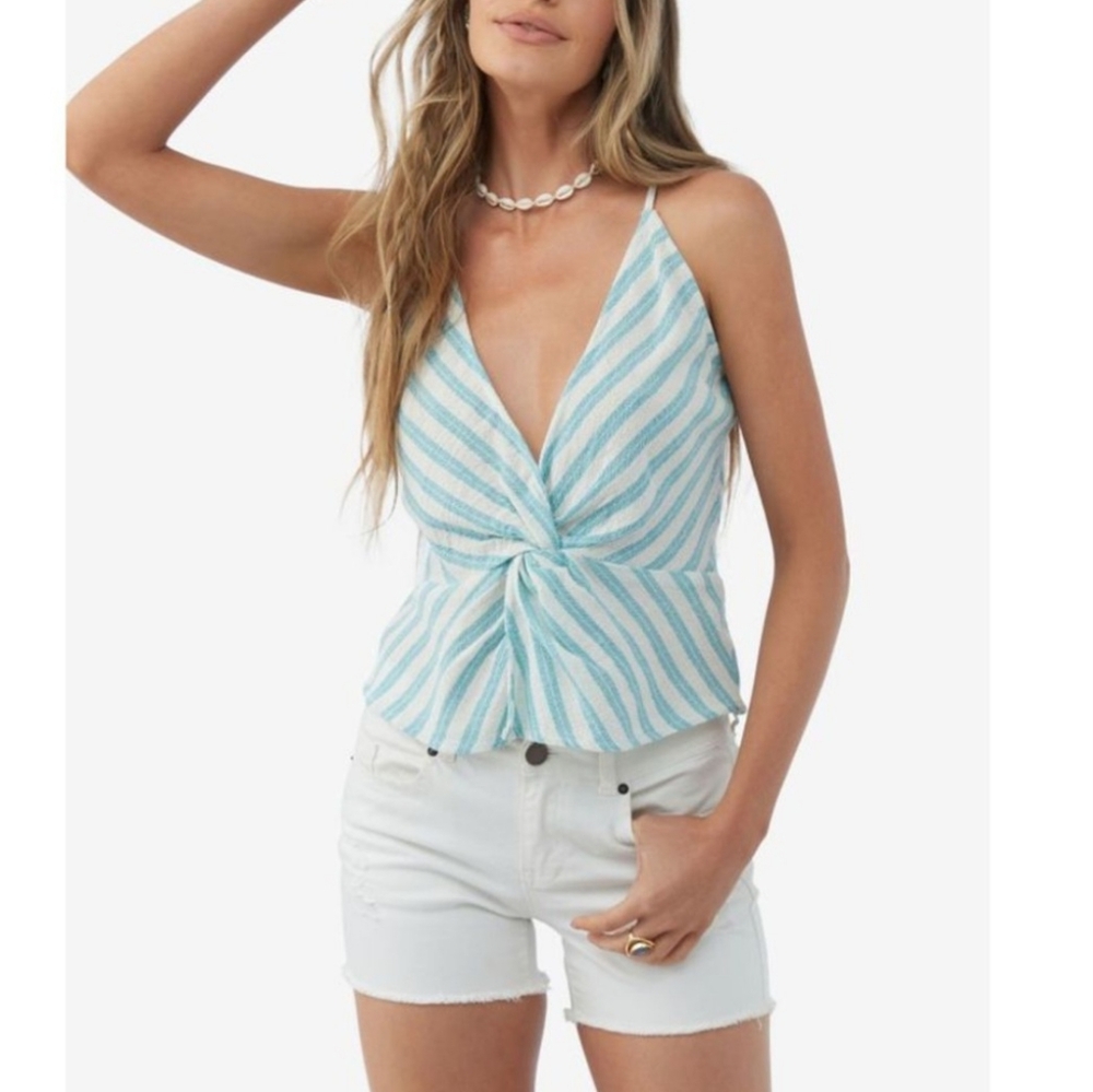 O'NEILL Kietrie Striped Sleeveless Top - Blue and White Size Medium NWT